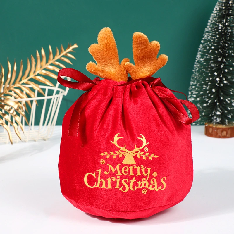 Christmas Drawstring Bag Cloth Xmas Bag Large Capacity Gift Bag Christmas Elements Drawstring Bag