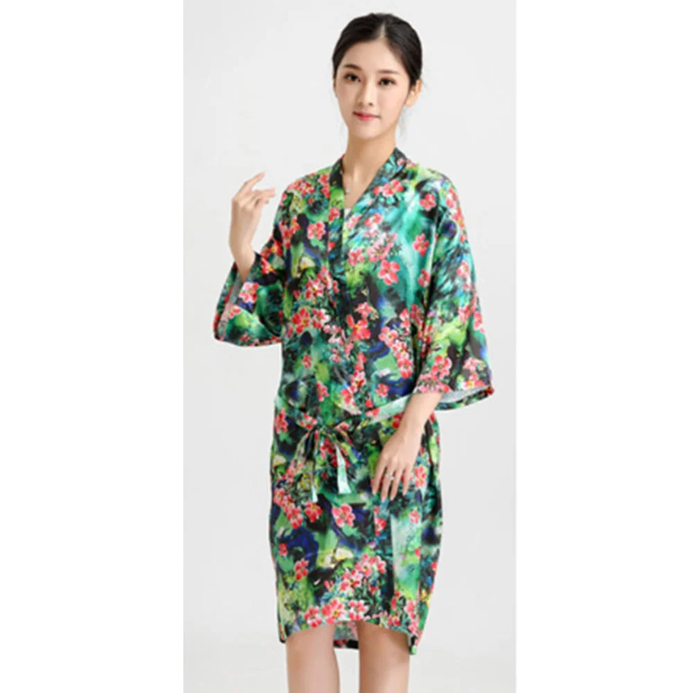 1PC Fashion Kimono Robe Bathrobe Nightgown Floral Pattern Robe for Home Spa Beauty Parlor Hair Salon Customer Service