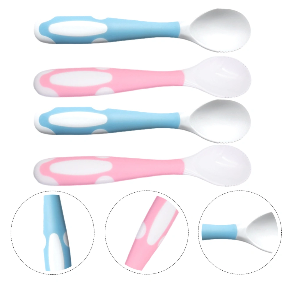 4pcs Supplementary Food Spoon Fruit Paste Rice Paste Feeding Spoon Tableware for Baby (Pink and Blue for Each 2pcs)