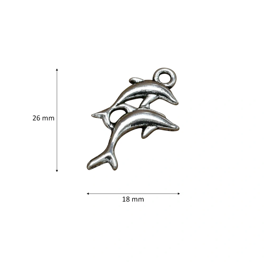 20pcs Alloy Double Dolphins Pendant Charms DIY Jewelry Making Accessories for Necklace Bracelet (Antique Silver)