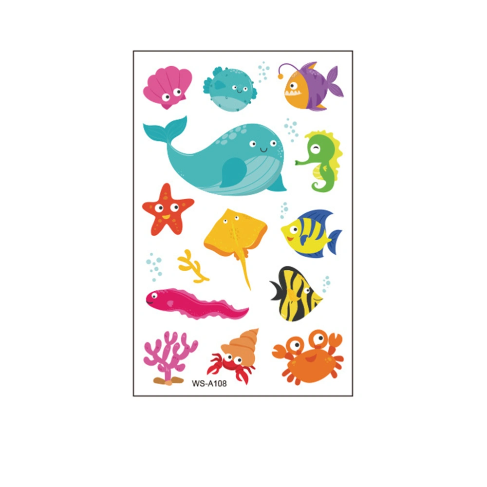 10 Pieces Cartoon Stickers Disposable Sea Animal Tattoos Decorative Sticker