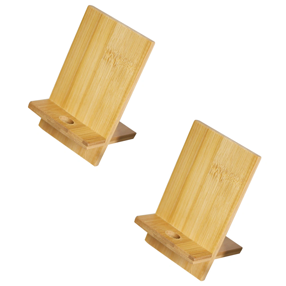 2pcs Bamboo Cell Phone Holder Universal Tablet Stand Desktop Smartphone Bracket for Home Office (with Charging Hole)
