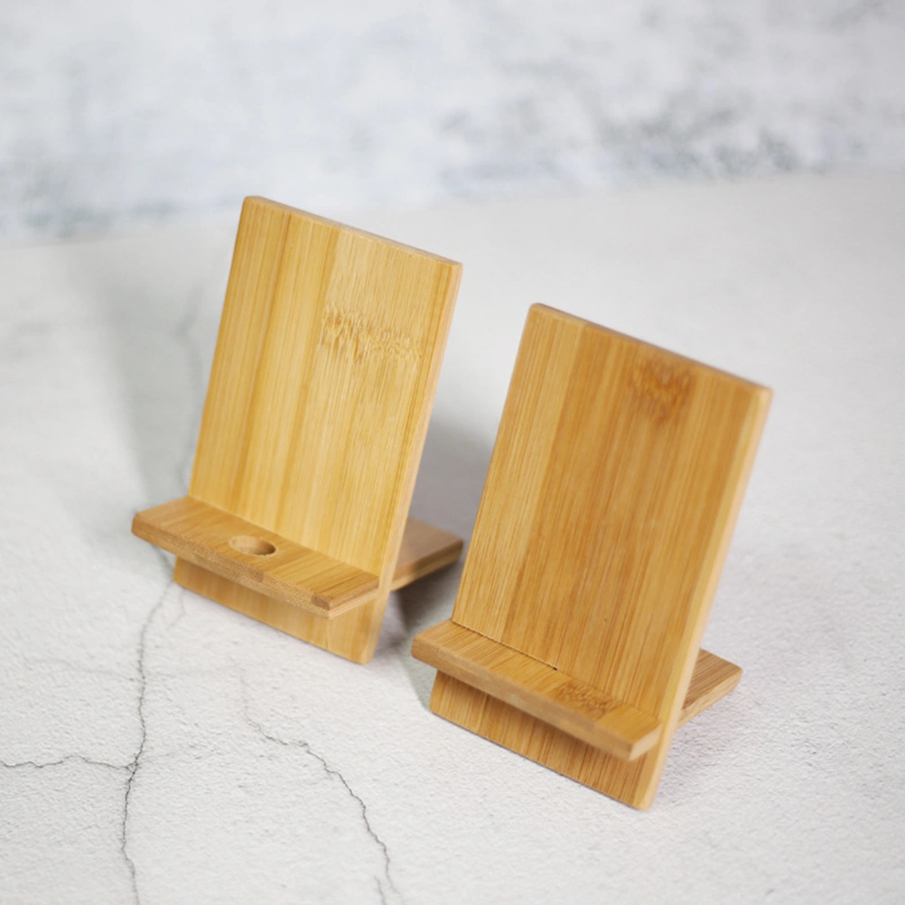 2pcs Bamboo Cell Phone Holder Universal Tablet Stand Desktop Smartphone Bracket for Home Office (with Charging Hole)