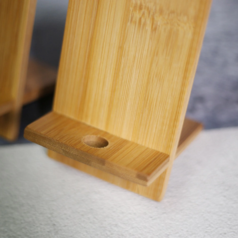 2pcs Bamboo Cell Phone Holder Universal Tablet Stand Desktop Smartphone Bracket for Home Office (with Charging Hole)