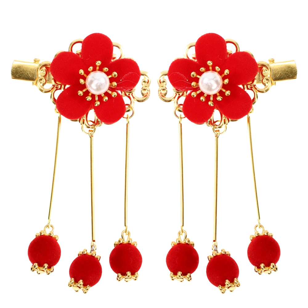 1 Pair Kids Hairpins Tassel Hairpins Flowers Hair Clips Chinese Style Hair Decor