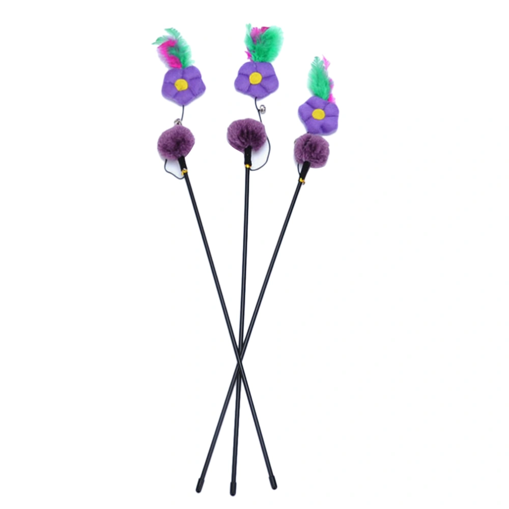 3pcs Cat Cartoon Flower Toy Training Wand Cat Interactive Wand Toy Funny Stick Teaser (Flower)