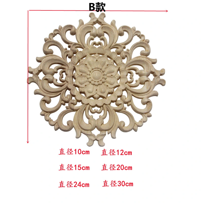 4pcs Carving Wooden Onlays Furniture Appliques Decor Wooden Carved Onlays Bed Table Door Appliques