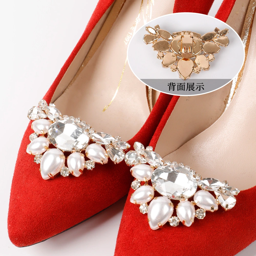 2pcs Crystal Shoe Clips Decorative Shoe Buckles Pearl Shoe Clips Wedding Shoe Accessories