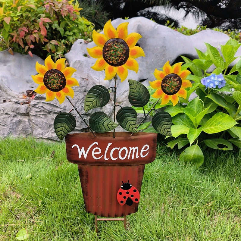 Flower Planter Garden Stakes Decor Metal Flowers Outdoor Decor Metal Flower Stake