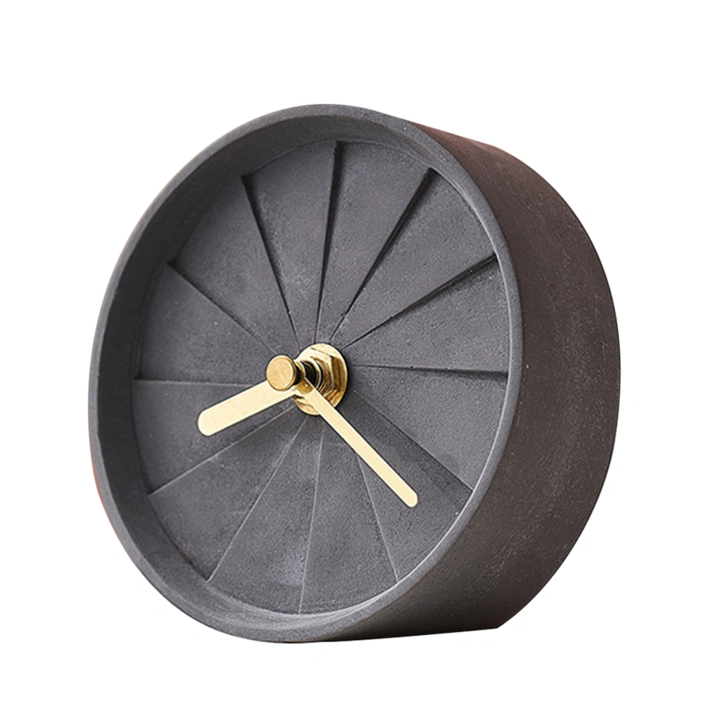 1pc Cement Clock Simple Round Turbine Design Bedside Table Clock for Bedroom Homestay No Battery (Black)