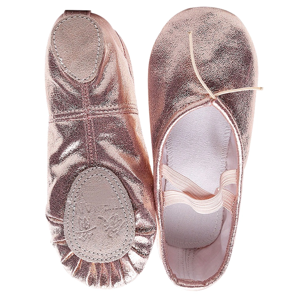 Pink Girls PU Leather Dance Shoes Cross Elastic Band Dancing Shoes Non-slip Shoes for Performance Kids - Size 24