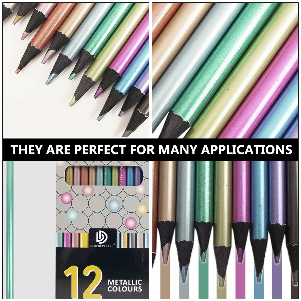 1 Set Kid's Metallic Colored Pencil Wooden Drawing Pencil 12 Colors Pencils