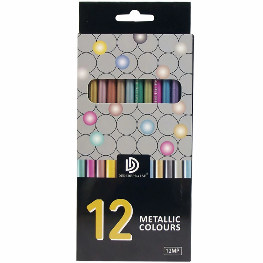 1 Set Kid's Metallic Colored Pencil Wooden Drawing Pencil 12 Colors Pencils