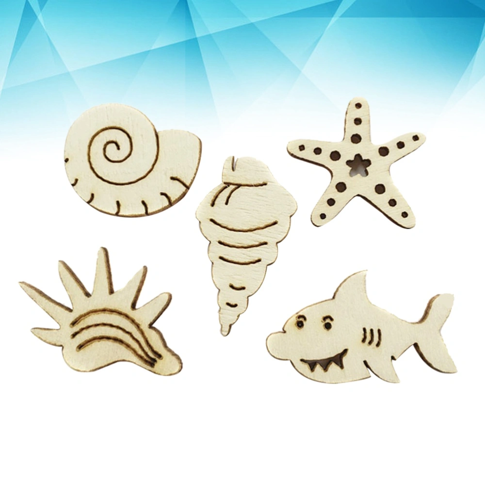 100pcs Marine Life Wood Piece DIY Funny Manual Accessories Decor for Home Craft Store (Mixed Package)