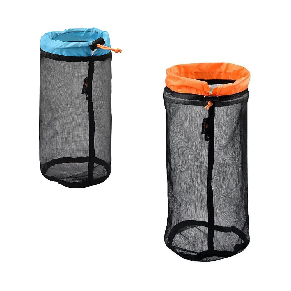 2Pcs Mesh Drawstring Bag Clothes Storage Bag Travel Bag Sleeping Bag Carrying Bag Hammock Carrier