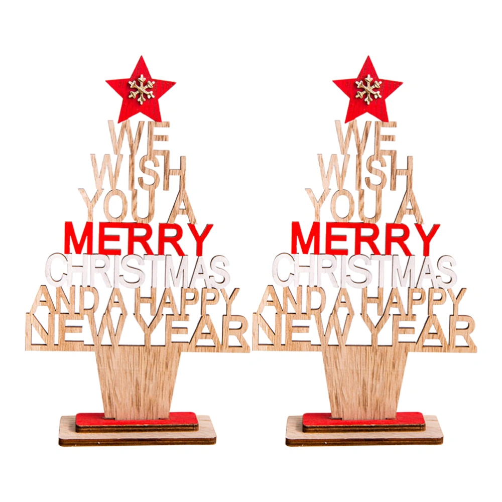 2pcs Blessing Xmas Wooden Adorns Adorable Letter Tree Ornaments Christmas Gifts