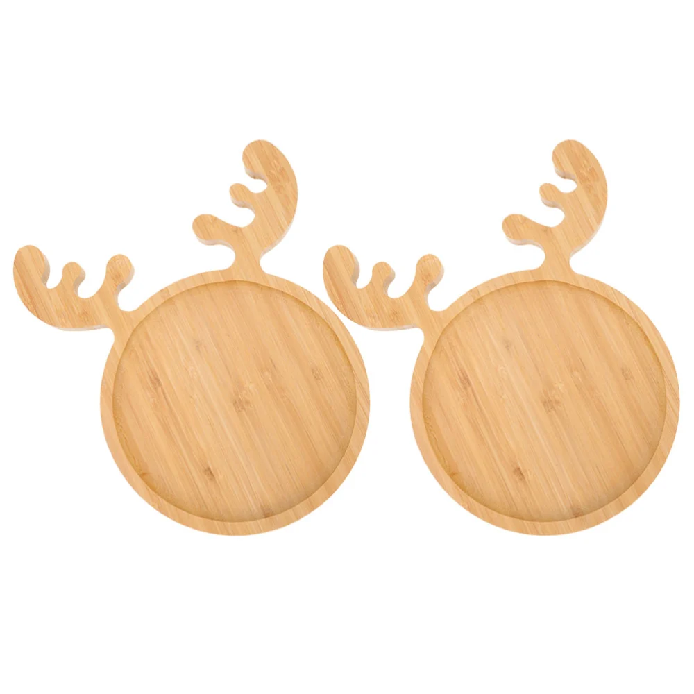 2pcs Bamboo Food Serving Plate Food-grade Fruit Tray Cartoon Elk Shaped Sushi Dish Kitchen Supply