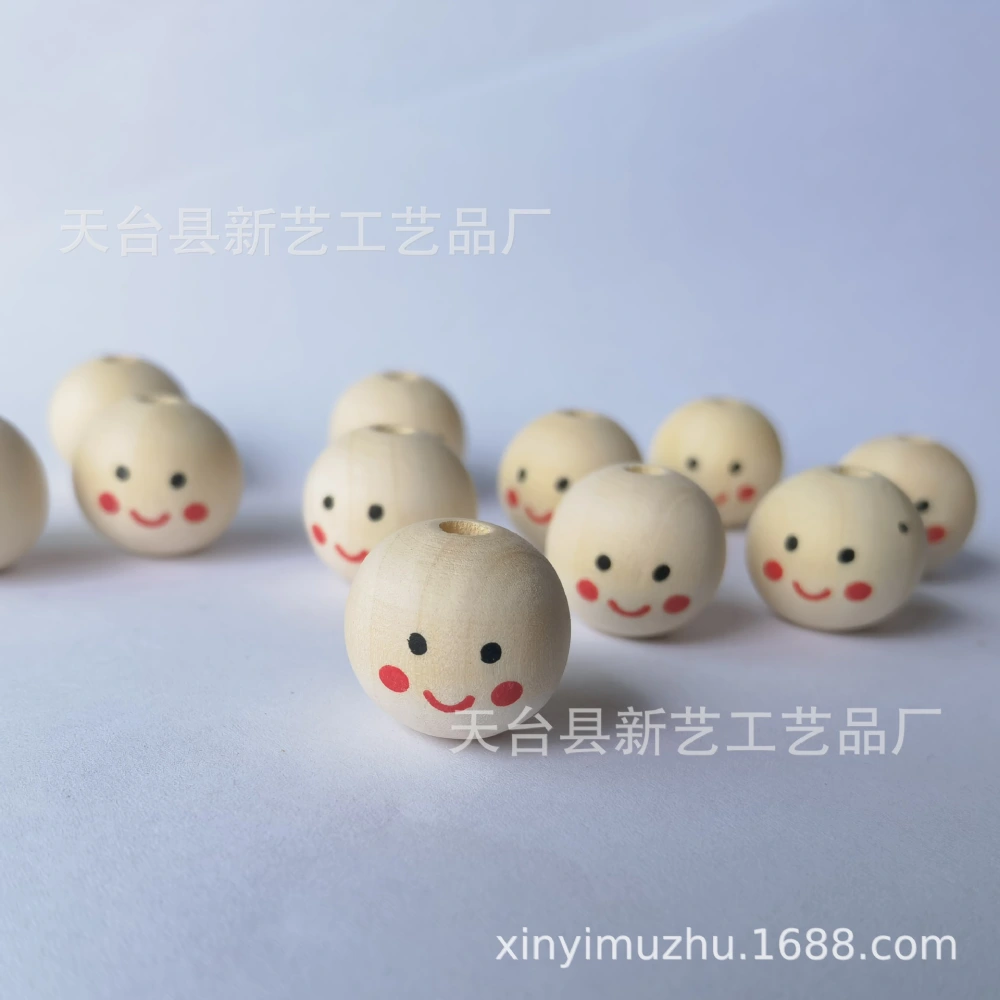 50Pcs Round Wooden Beads Smile Face Beads Wood Loose Beads Round Spacer Beads with Hole