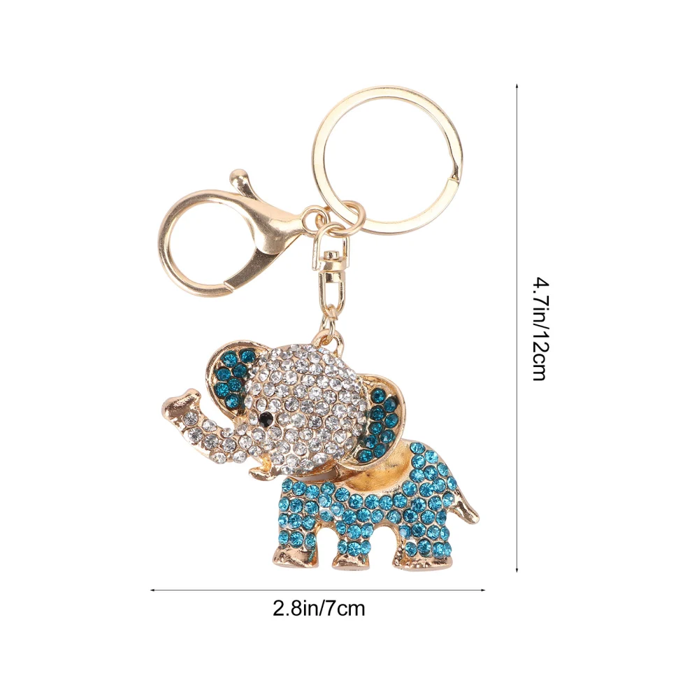 Elephant Style Rhinestone Decorated Key Ring Keychain (Blue)