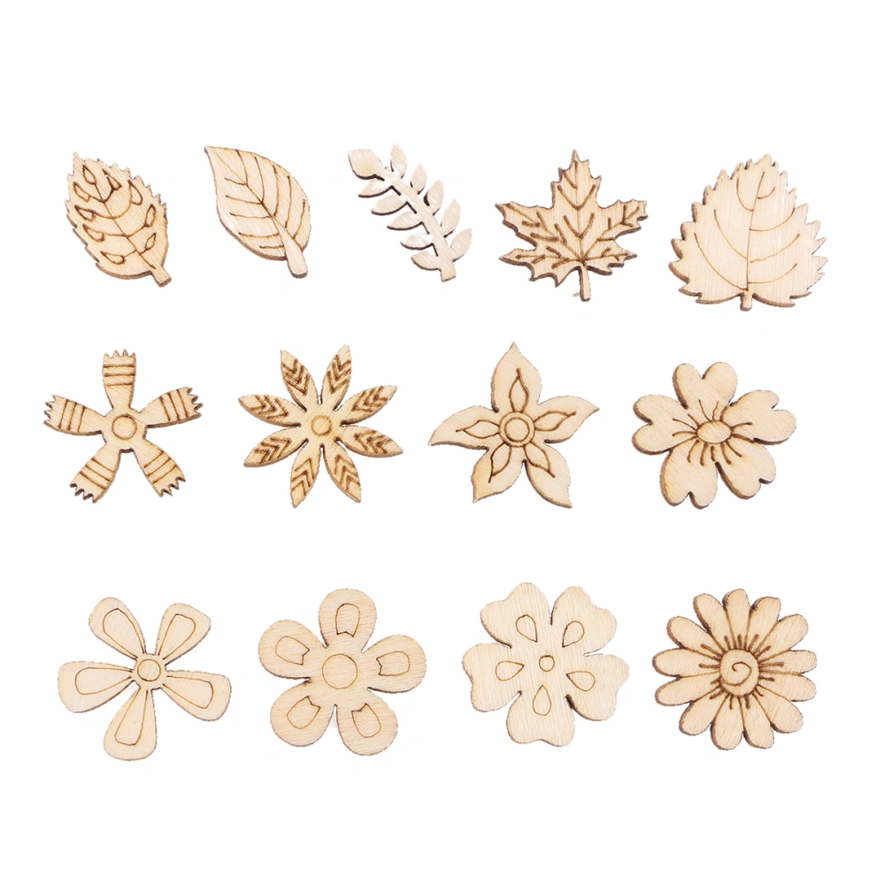 200PCS DIY Doodle Educational Toy Flower Leaves Natural Wooden Slice Scrapbooking Embellishments DIY Craft Decor - Random Pattern (Burlywood)