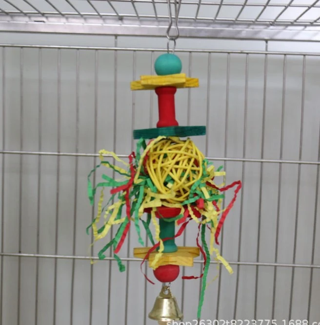 Pet Bird Chewing Toy Colorful Wooden Hanging Toy Parrot Cage Suspending Foraging Toy