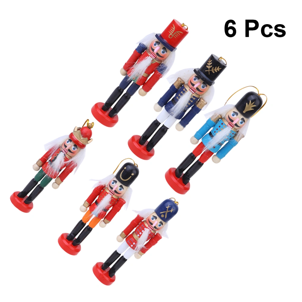 6 Pcs 12cm Wood Painted Walnut Soldier Vintage Handmade Puppet Desktop Nutcrackers Ornament for Christmas Tree Home Party