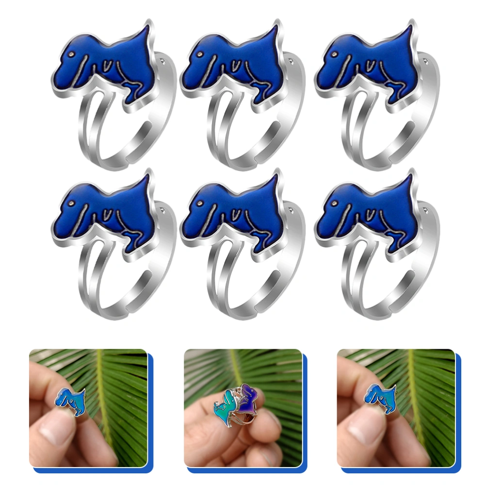 6pcs Mood Rings Color Change Ring Creative Dinosaur Ring Adjustable Opening Ring