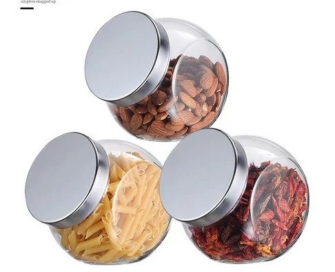 3pcs Glass Storage Jar Clear Flour Food Container Airtight Reusable Container Jar 650ml