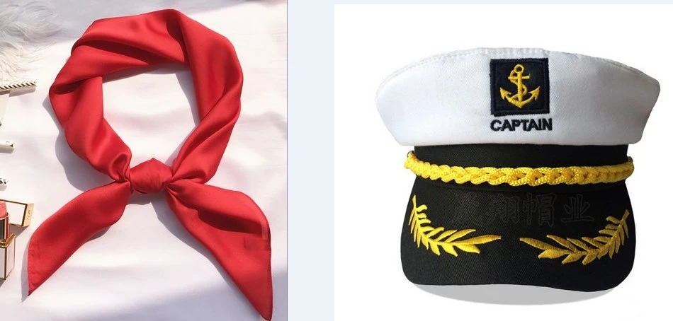 1 Set Adults Captain Hat Prop Sailor Neck Scarf Performance Sailor Hat Boat Party Cosplay Costume Accessories