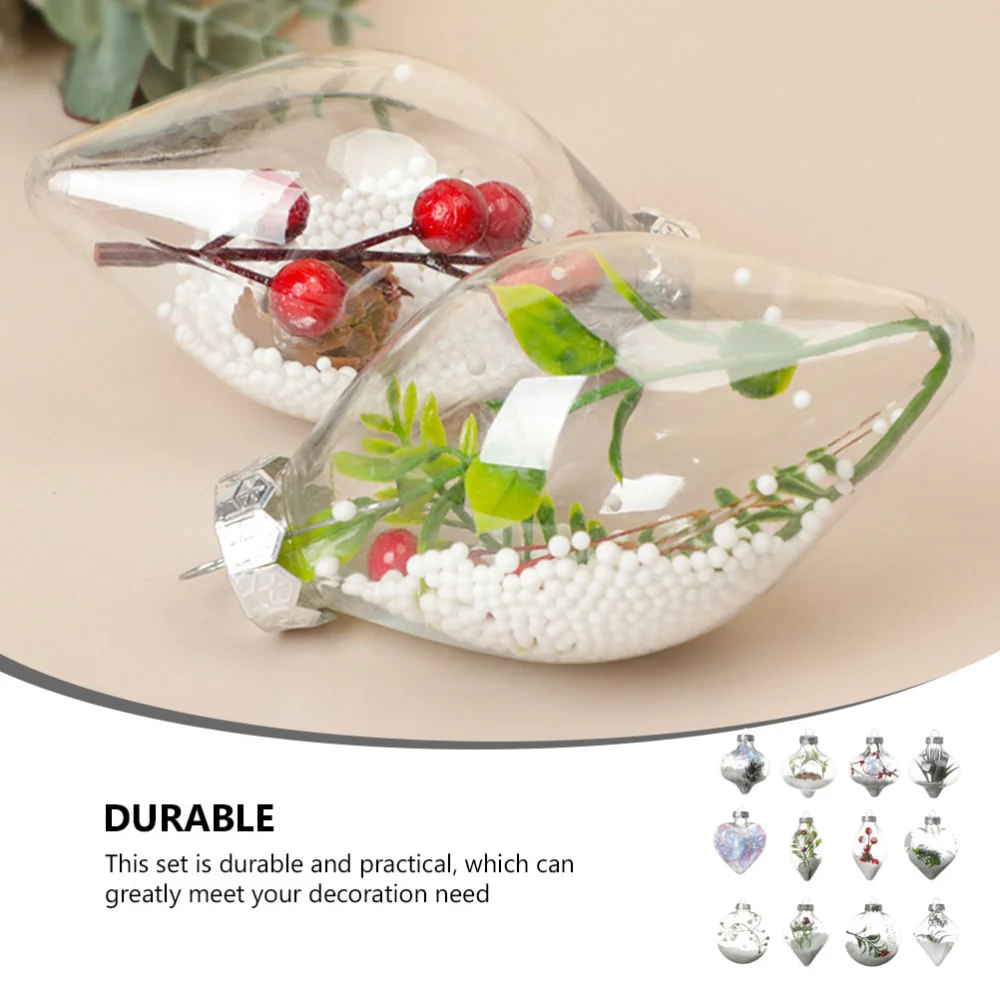 12pcs Clear Xmas Ornament Balls Christmas DIY Projects Hanging Balls Mixed Style