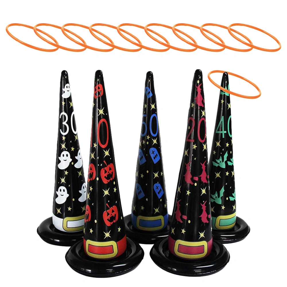 1 Set of Inflatable Halloween Witch Hat Ring Set Party Toss Game Party Supplies