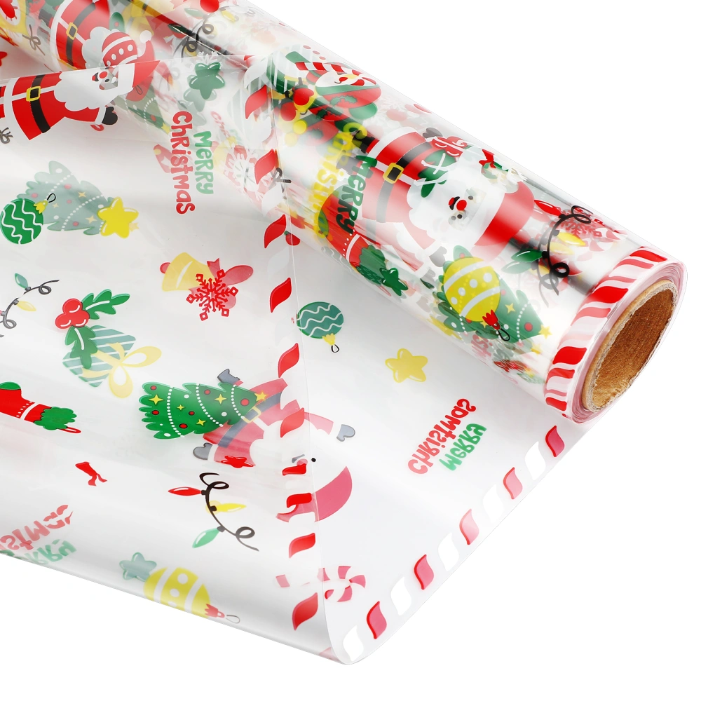 ABOOFAN 1 Roll Cellophane Wrap Christmas Santa Claus Snowman Gift Wrapping Paper 2.5 Mil Thickness Clear Cellophane Wrap Paper