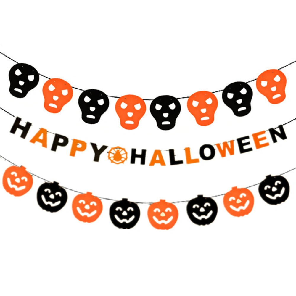 3 Pcs Halloween Party Banner Non-woven Fabric Hanging Bunting Skull Smile Pumpkin Happy Halloween Hanging Garland Shopping Mall KTV Bar Hanging Decor