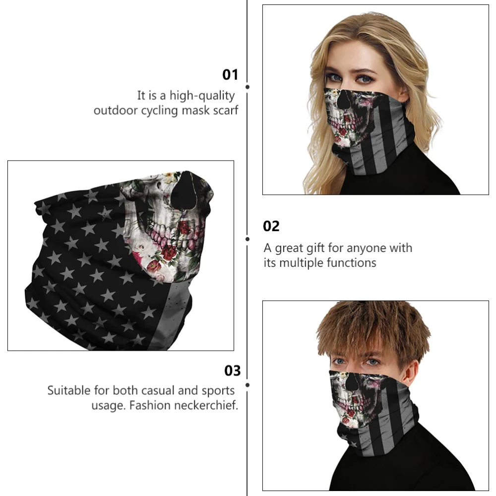 4pcs Skull Printing Neckerchief Outdoor Face Mask Breathable Sports Neck Scarf