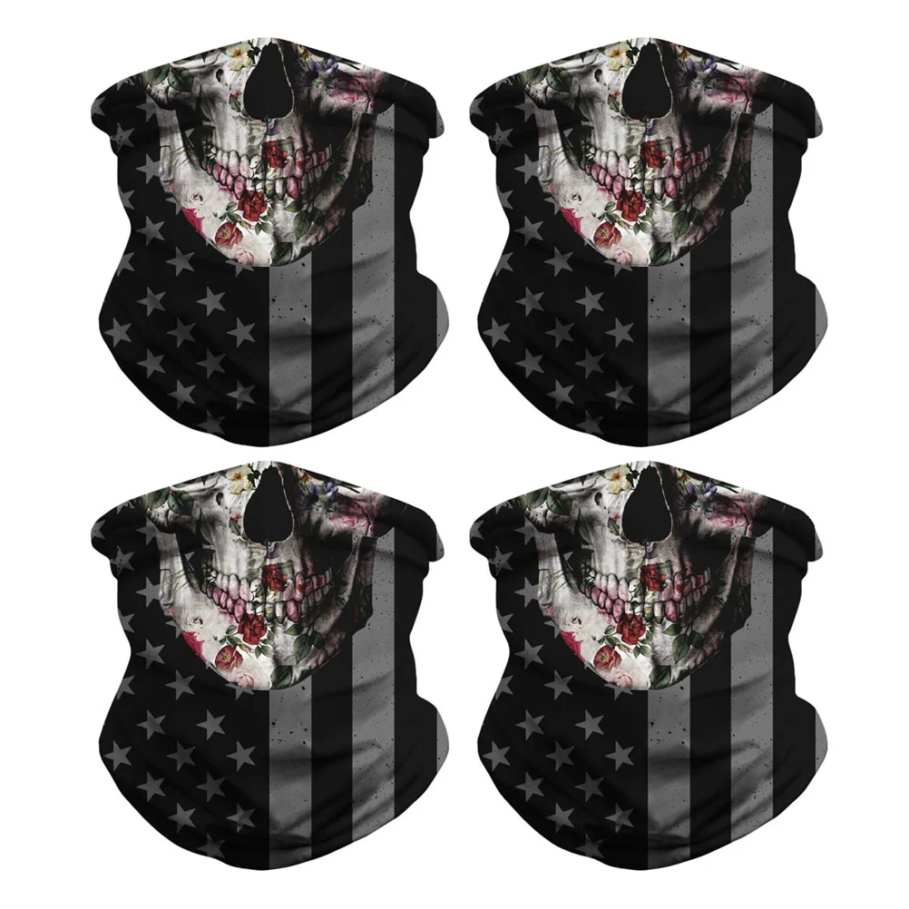 4pcs Skull Printing Neckerchief Outdoor Face Mask Breathable Sports Neck Scarf