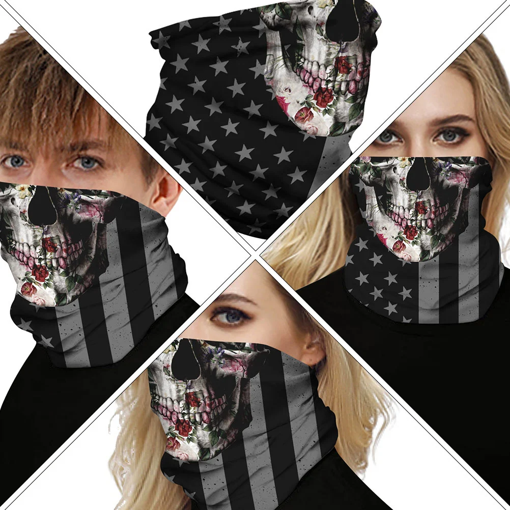 4pcs Skull Printing Neckerchief Outdoor Face Mask Breathable Sports Neck Scarf