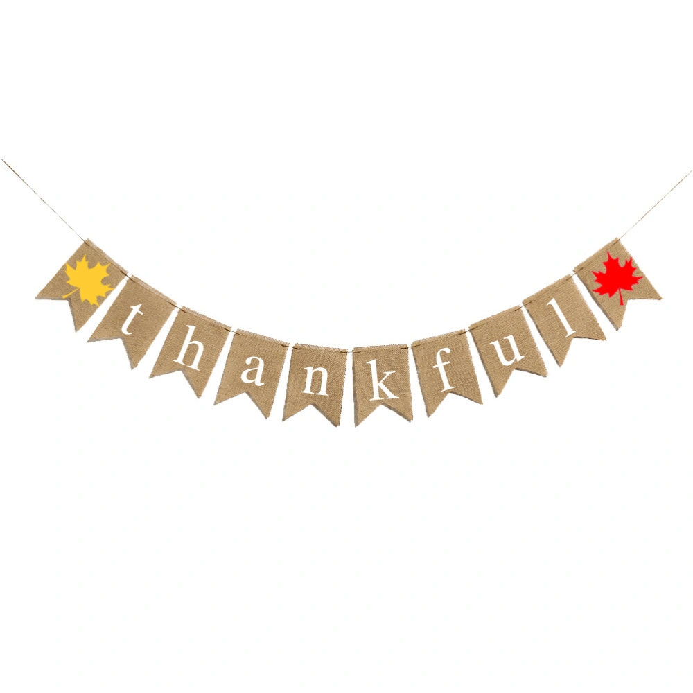 Burlap Banner Thanksgiving Thankful Bunting Autumn Harvest Party Hanging Banner Maple Leaves Hanging Garland for Home Banquet