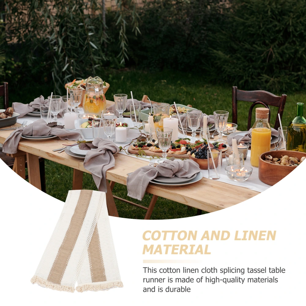 1PC Cotton Linen Splicing Tassel Table Cloth Wedding Banquet Decorative Table Runner