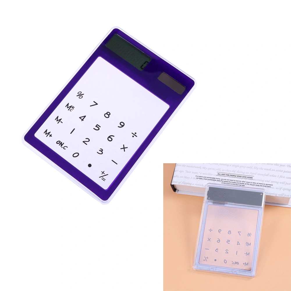 Solar Calculator Transparent Touch Panel with LCD Screen Design School Office Supplies (Purple)