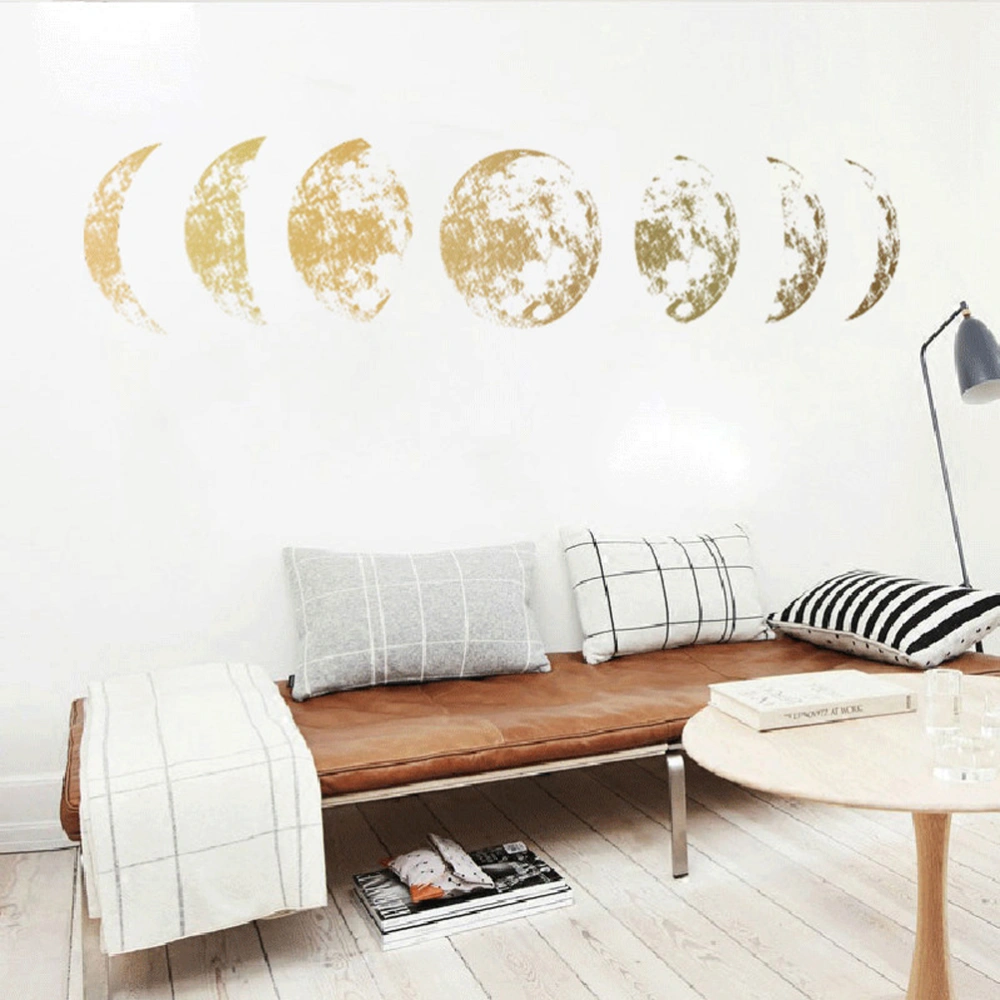 Golden Moon Wall Stickers Self-adhesive Wallpaper PVC Waterproof Wall Decals for Living Room Bedroom