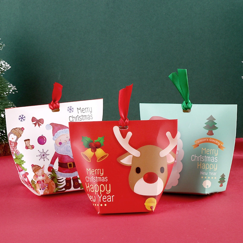 12pcs Christmas Candy Storage Boxes Biscuit Holder Gift Container Party Supplies (Red Elk, White Background Santa, Green Santa, 4pcs Each)