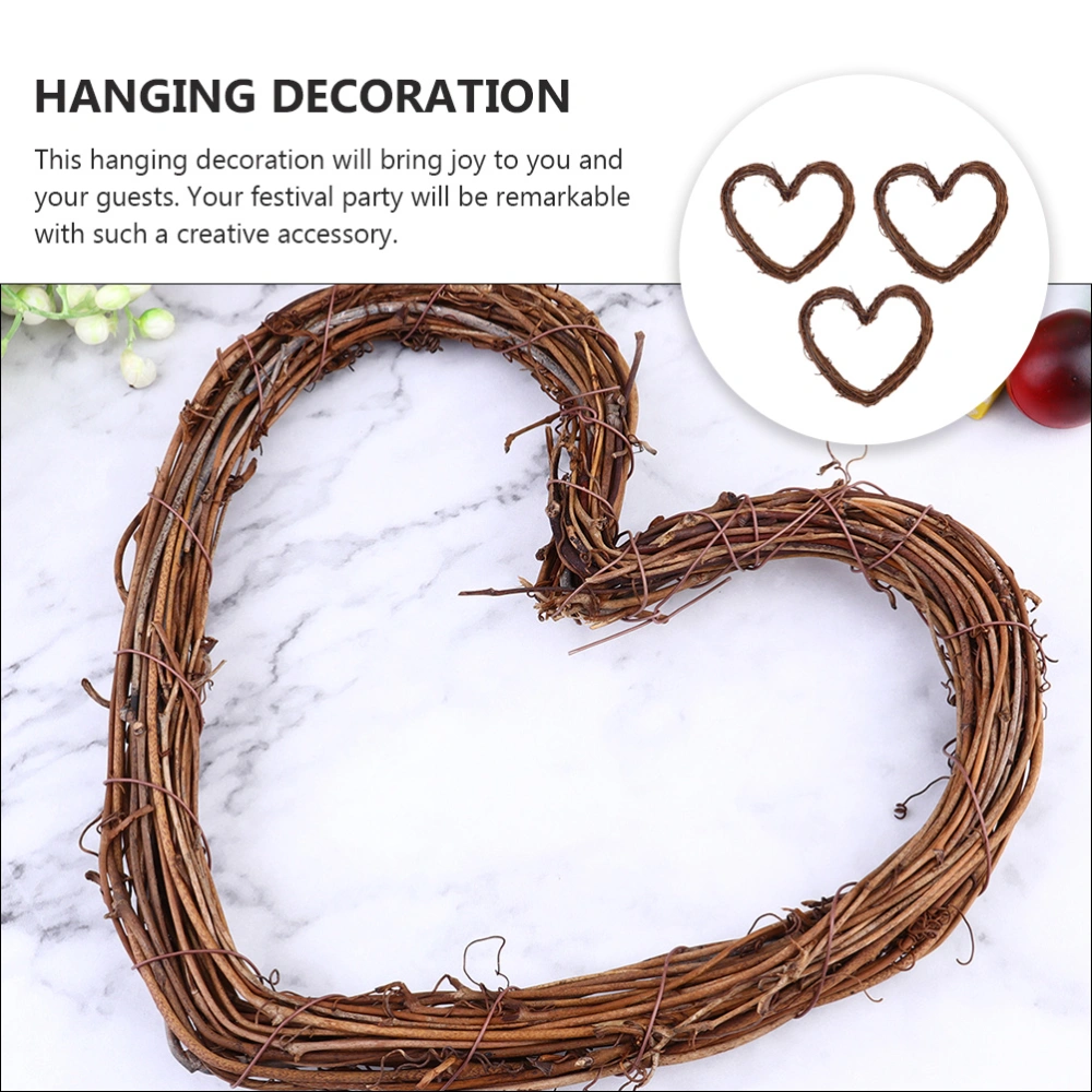 3Pcs Christmas Tree Pendants Love Heart Shape Adornments Xmas Rattan Pendants