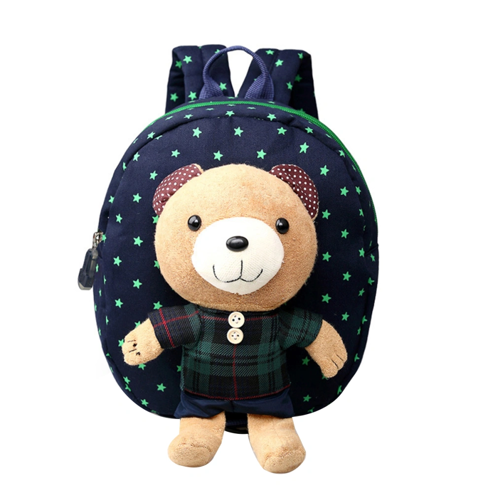 Kids Backpack Anti-lost School Bag with A Leash & Removable Cartoon Bear with Plaid Pattern Light Children Shoulder Bag (Dark Blue)