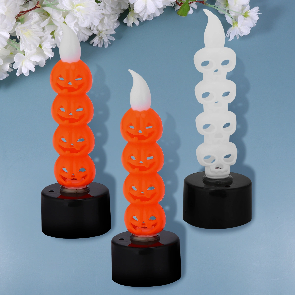 4pcs Halloween Candle Lamp Skeleton Pumpkin Prop Lamps Decorative String Light Ornaments for Festival (2pcs Orange, 2pcs White)