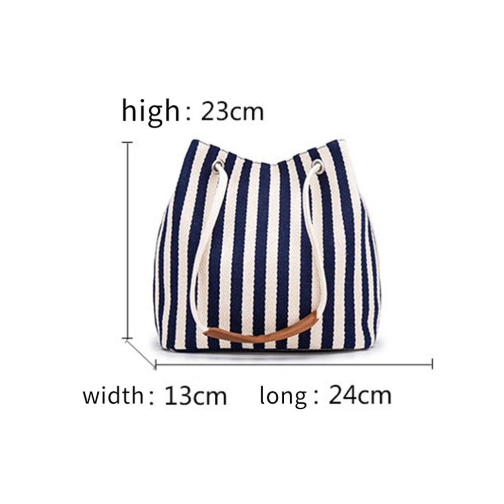 Summer New Simple Canvas Bag Small Fresh Striped Shoulder Bag Messenger Bag(Black+White)