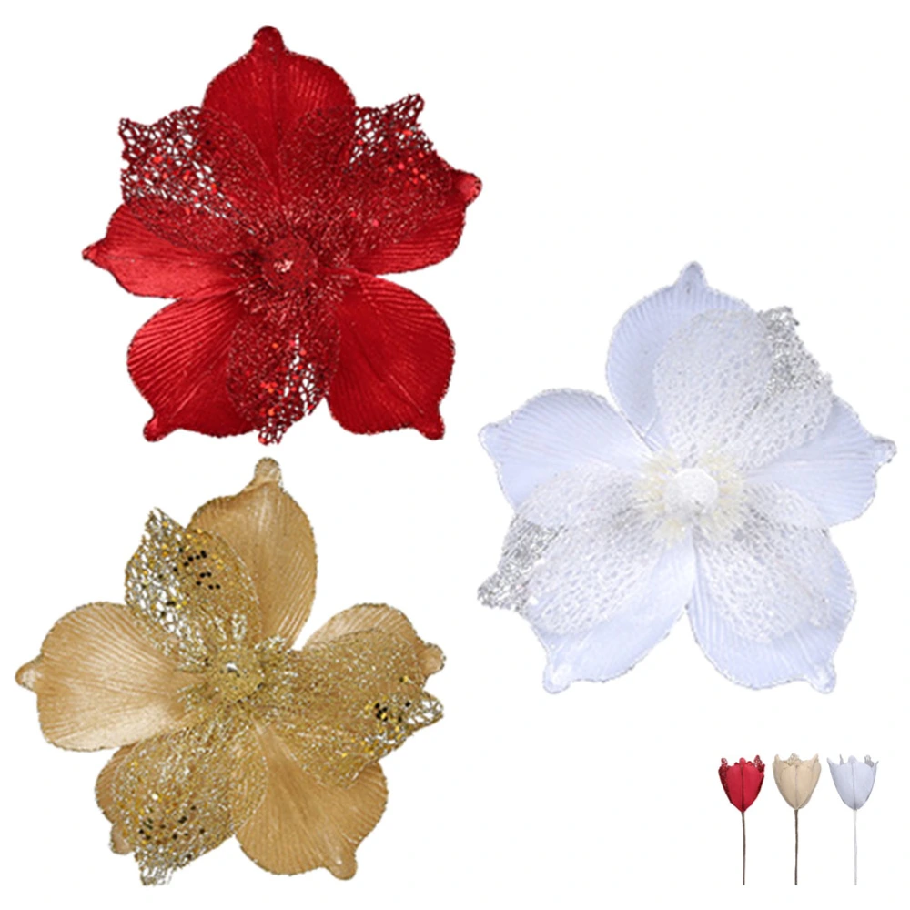 3pcs Christmas Tree Flowers Ornaments Artificial Flowers Xmas Party DIY Decorations