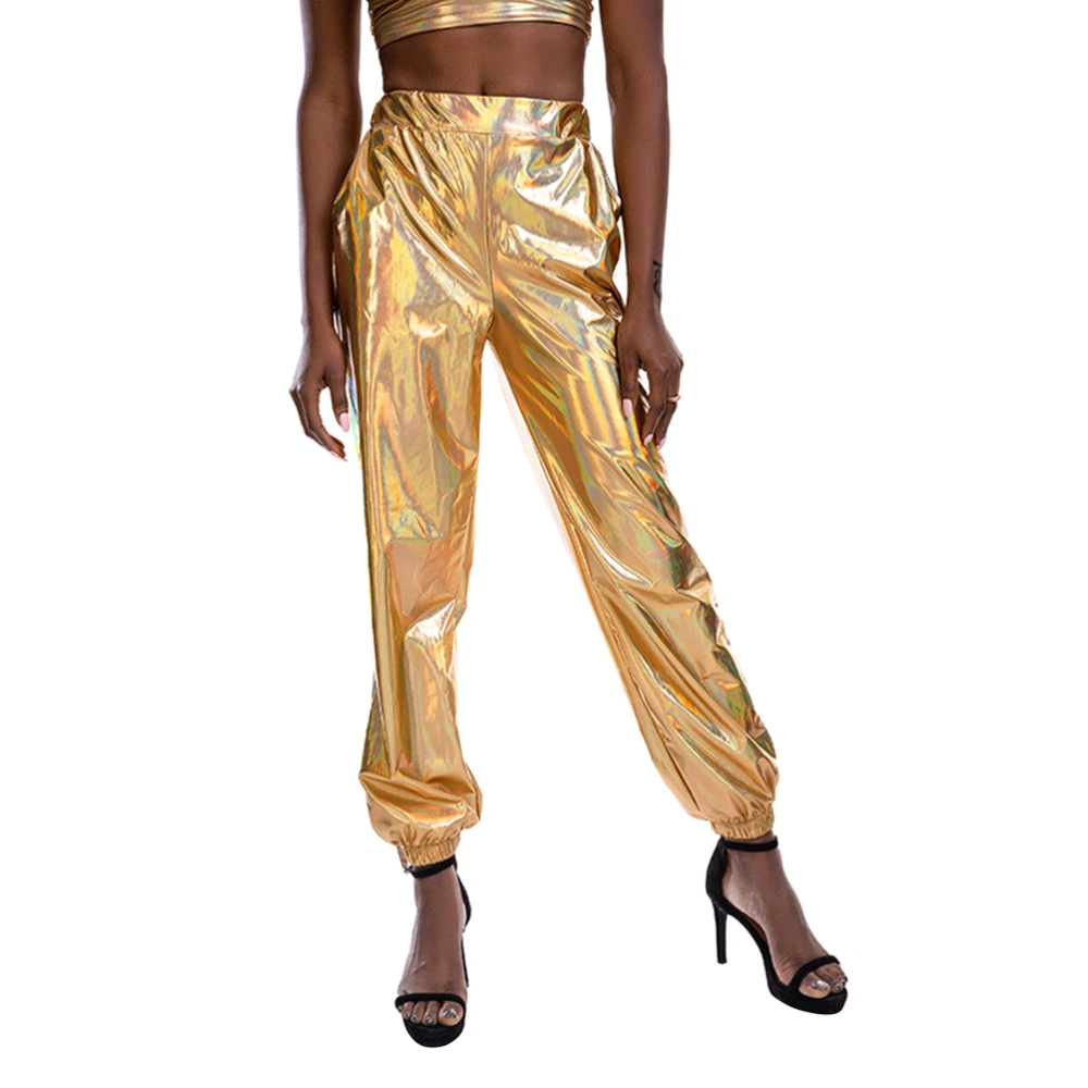 1PC Street Hip-hop Party Pants Sparkly Leisure Long Slacks Sports Leisure Female Trousers Stylish Female Loose Long Pants Breathable Long Trousers for Girl Women Wearing Size L Golden