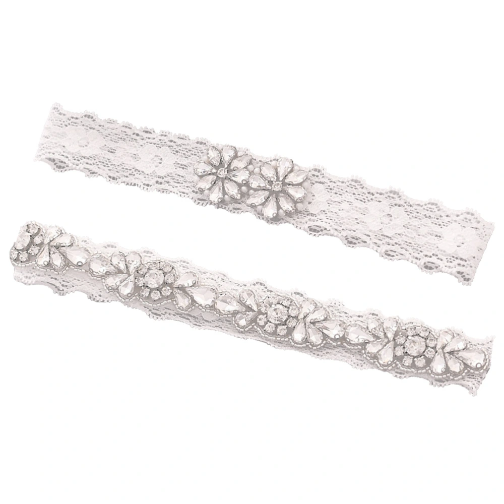 1 Pair Wedding Bride Floral Garter Bridal Crystal Foot Decor Lace Thigh Ring Sexy Rhinestone Leg Band Ornaments Accessary