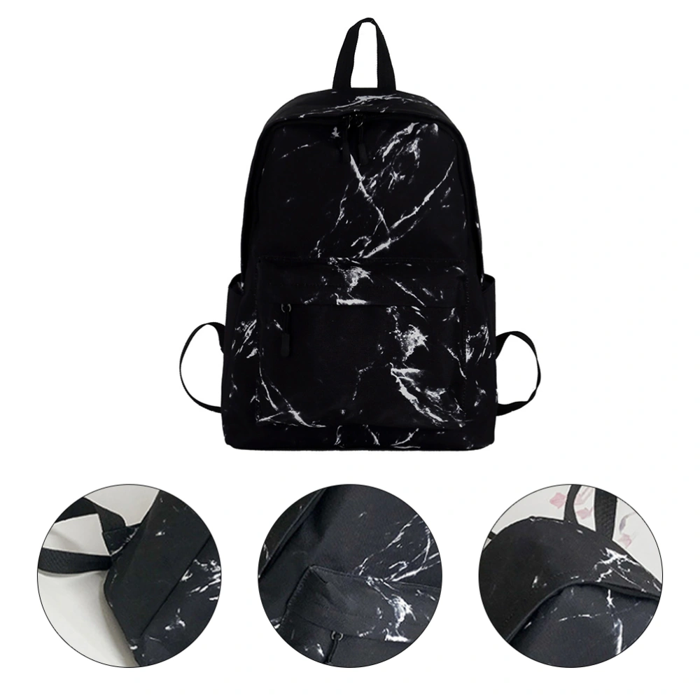 1pc Canvas Backpack Travel Marble Texture Backpack Double Shoulder Backpack