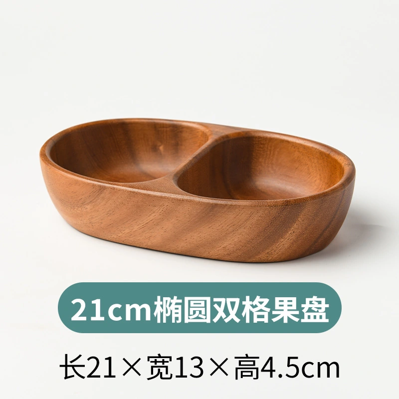 Compartment Divided Wood Plate Snack Plate Kitchen Salad Bowl for Home Kitchen